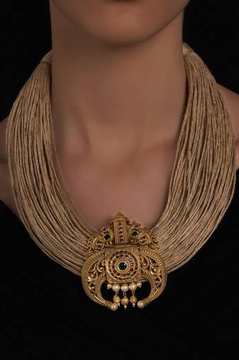 Jute Thread Necklace with Gold Plated Pendant