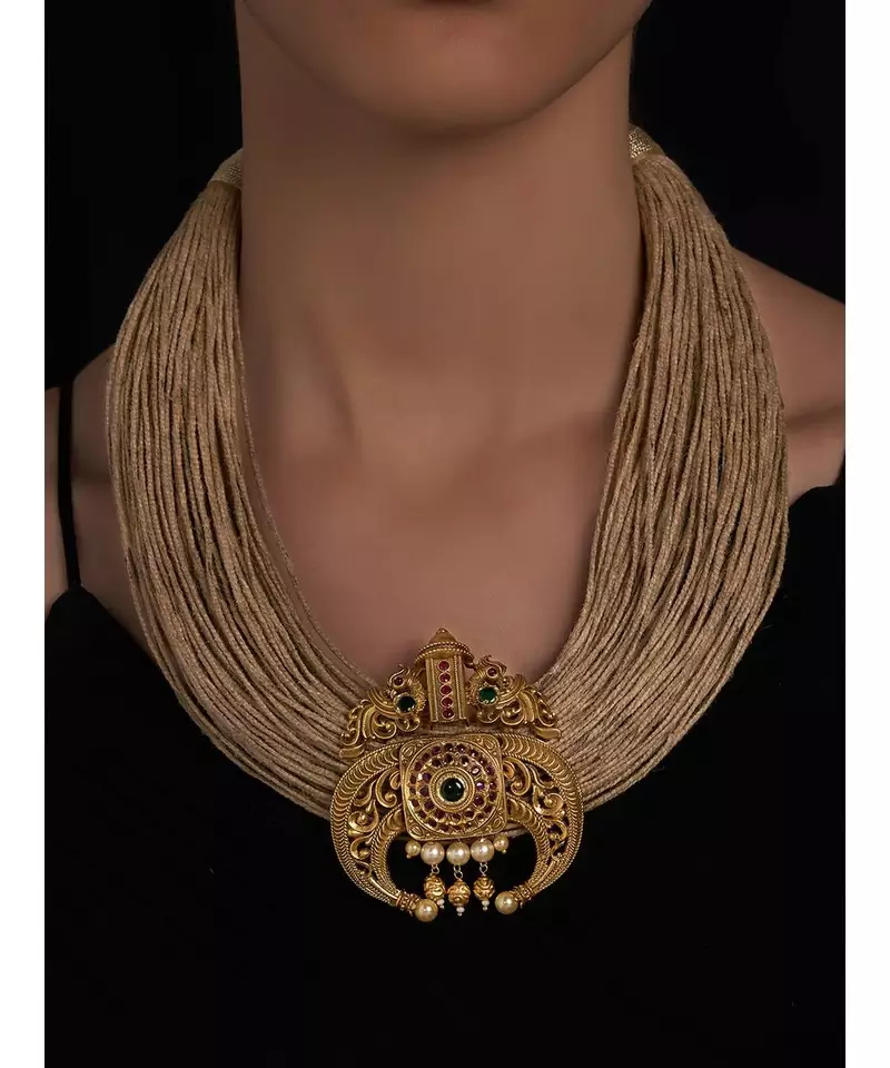 Jute Thread Necklace with Gold Plated Pendant