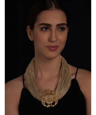 Jute Thread Necklace with Gold Plated Pendant 2