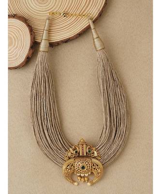 Jute Thread Necklace with Gold Plated Pendant 3