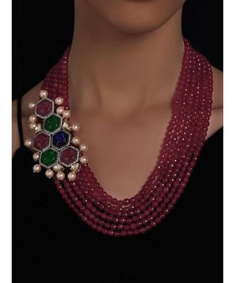 Multi Carved Stones Neckalce With Red Agate Beads 1