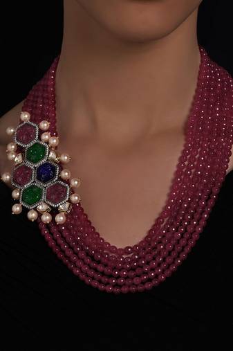 Multi Carved Stones Neckalce with red agate beads