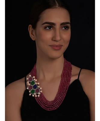 Multi Carved Stones Neckalce With Red Agate Beads 2
