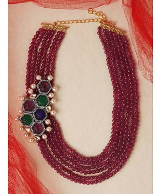 Multi Carved Stones Neckalce With Red Agate Beads 3