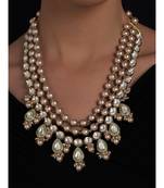 Hydro Kundan Polki Brown Green Necklace with Shell Pearls