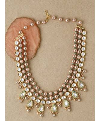 Hydro Kundan Polki Brown Green Necklace with Shell Pearls 3