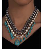Hydro Kundan Polki Grey and Blue Neckalce