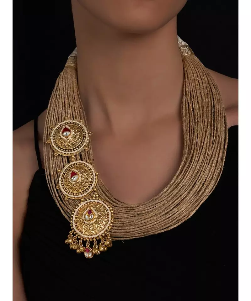 Jute Thread Necklace with Shell Pearls