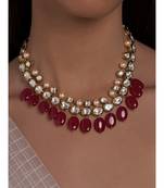 Hydro Kundan Polki Necklace with Red Agate Drops