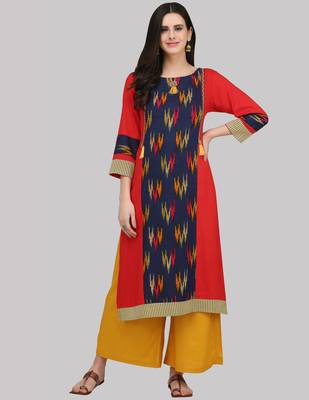 Red Rayon printed QUARTER SLEEVE kurti 1