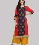 Red Rayon printed QUARTER SLEEVE kurti