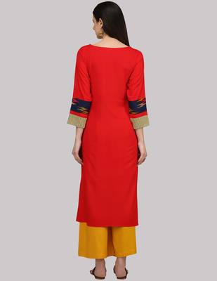 Red Rayon printed QUARTER SLEEVE kurti 2