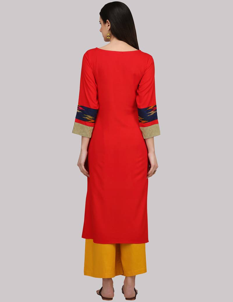 Red Rayon printed QUARTER SLEEVE kurti