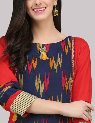 Red Rayon printed QUARTER SLEEVE kurti 3