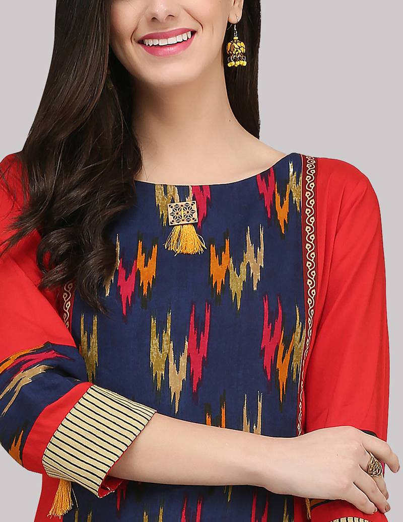 Red Rayon printed QUARTER SLEEVE kurti
