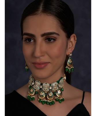 Meenakari Blue and Green Necklace with Agate Drops 2