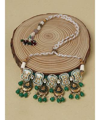 Meenakari Blue and Green Necklace with Agate Drops 3