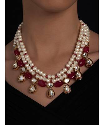 Hydro Kundan Polki Red and White Necklace 1