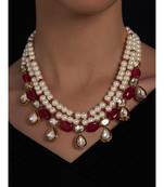 Hydro Kundan Polki Red and White Necklace