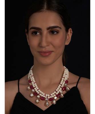 Hydro Kundan Polki Red and White Necklace 2