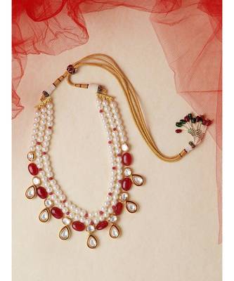 Hydro Kundan Polki Red and White Necklace 3