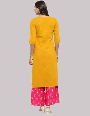 Yellow Cotton plain QUARTER SLEEVE kurti 2