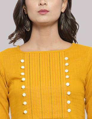 Yellow Cotton plain QUARTER SLEEVE kurti 3