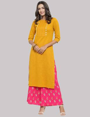 Yellow Cotton plain QUARTER SLEEVE kurti 4
