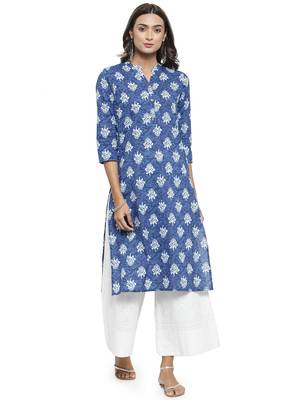 Blue Cotton printed QUARTER SLEEVE kurti 1