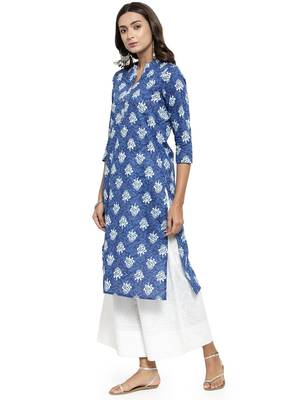 Blue Cotton printed QUARTER SLEEVE kurti 4