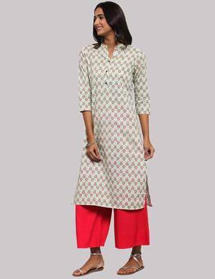 White Cotton printed QUARTER SLEEVE kurti 1