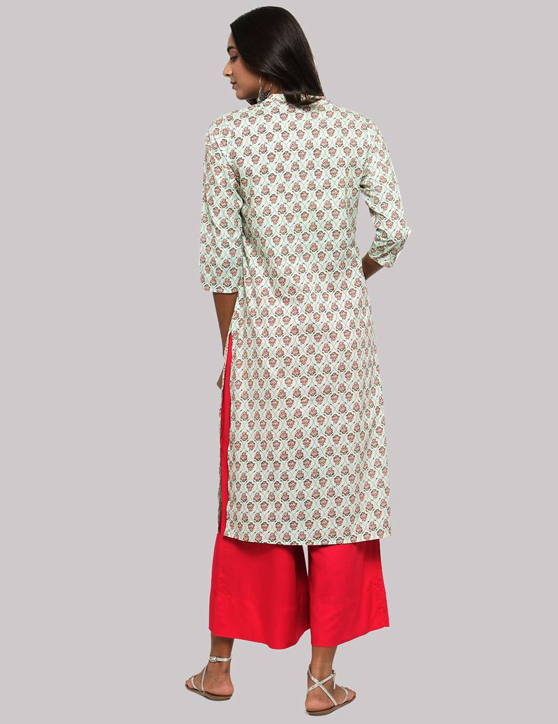 White Cotton printed QUARTER SLEEVE kurti
