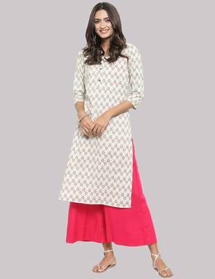 White Cotton printed QUARTER SLEEVE kurti 4
