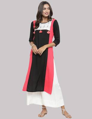 Black Rayon printed QUARTER SLEEVE kurti 1