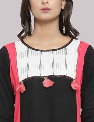 Black Rayon printed QUARTER SLEEVE kurti 3