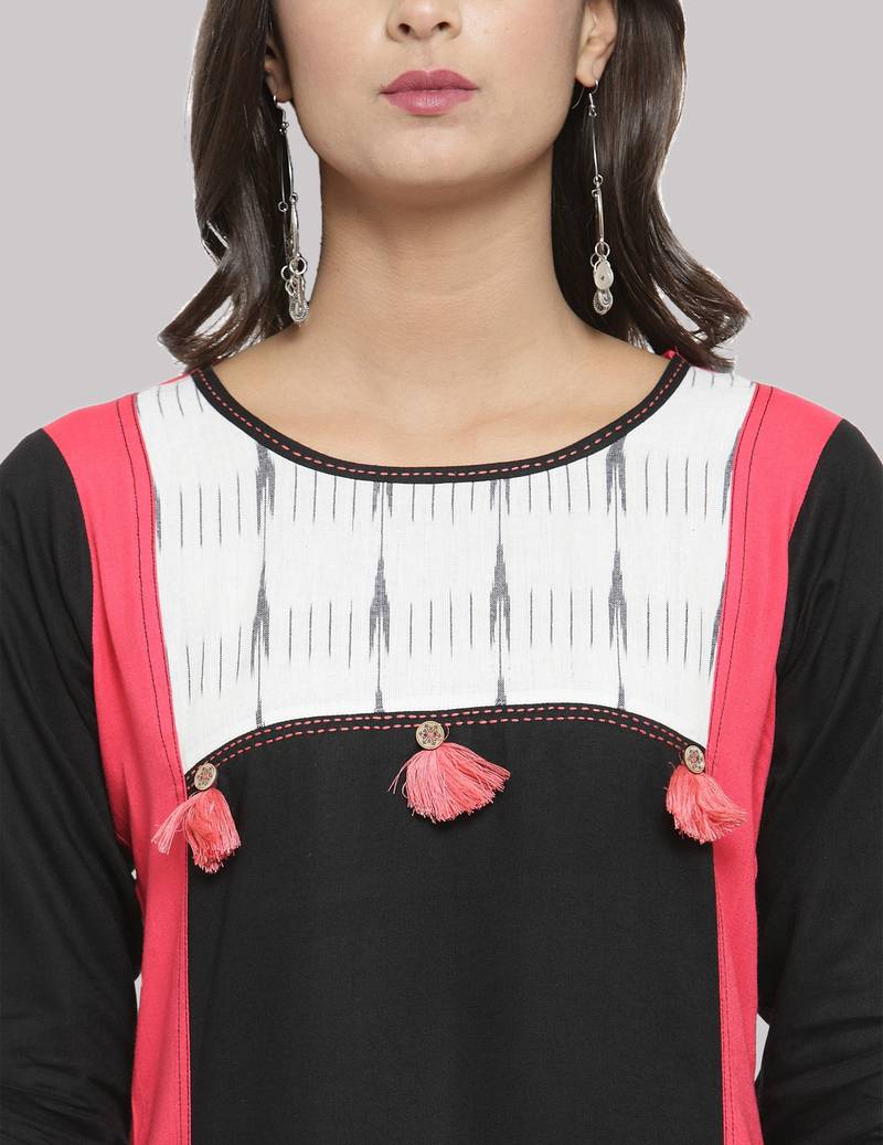 Black Rayon printed QUARTER SLEEVE kurti