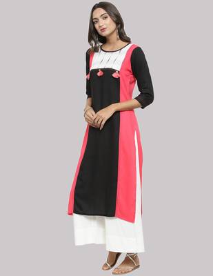 Black Rayon printed QUARTER SLEEVE kurti 4