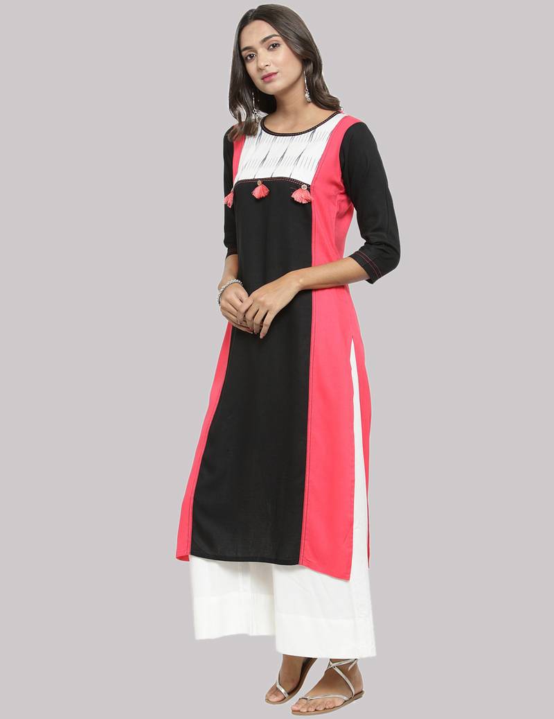 Black Rayon printed QUARTER SLEEVE kurti