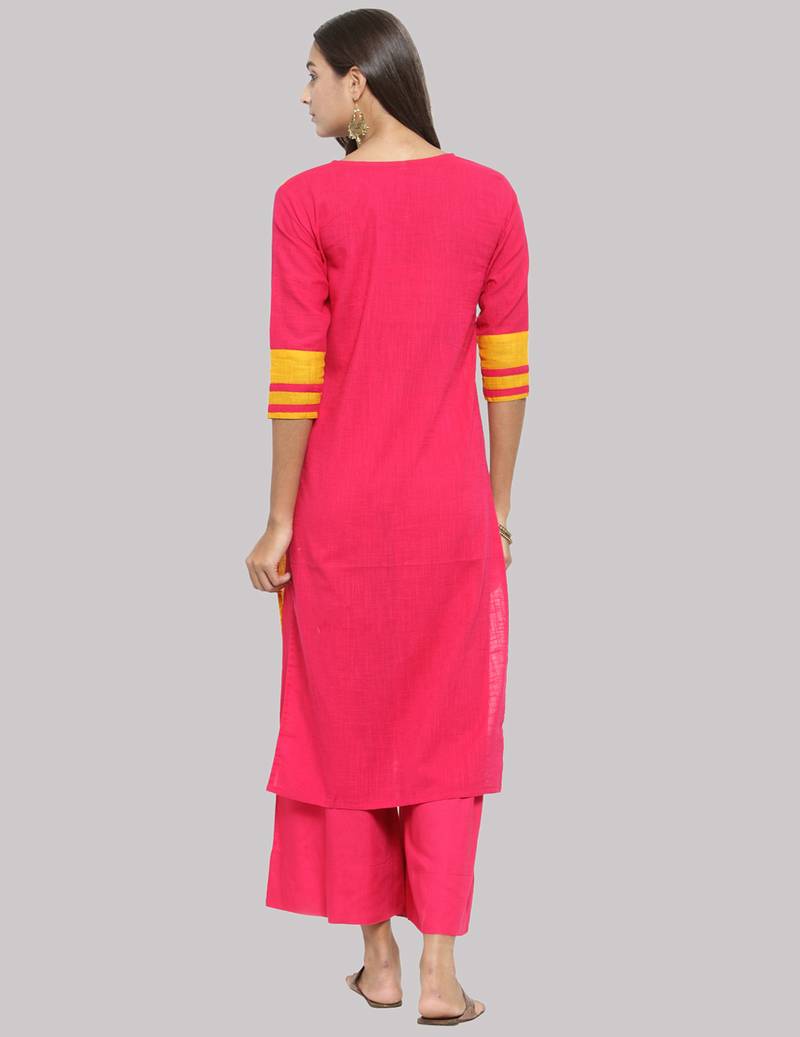 Pink Cotton printed QUARTER SLEEVE kurti