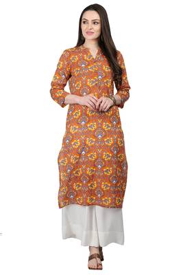 Brown Cotton printed QUARTER SLEEVE kurti 1