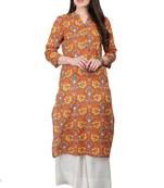 Brown Cotton printed QUARTER SLEEVE kurti