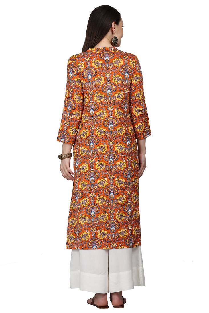Brown Cotton printed QUARTER SLEEVE kurti