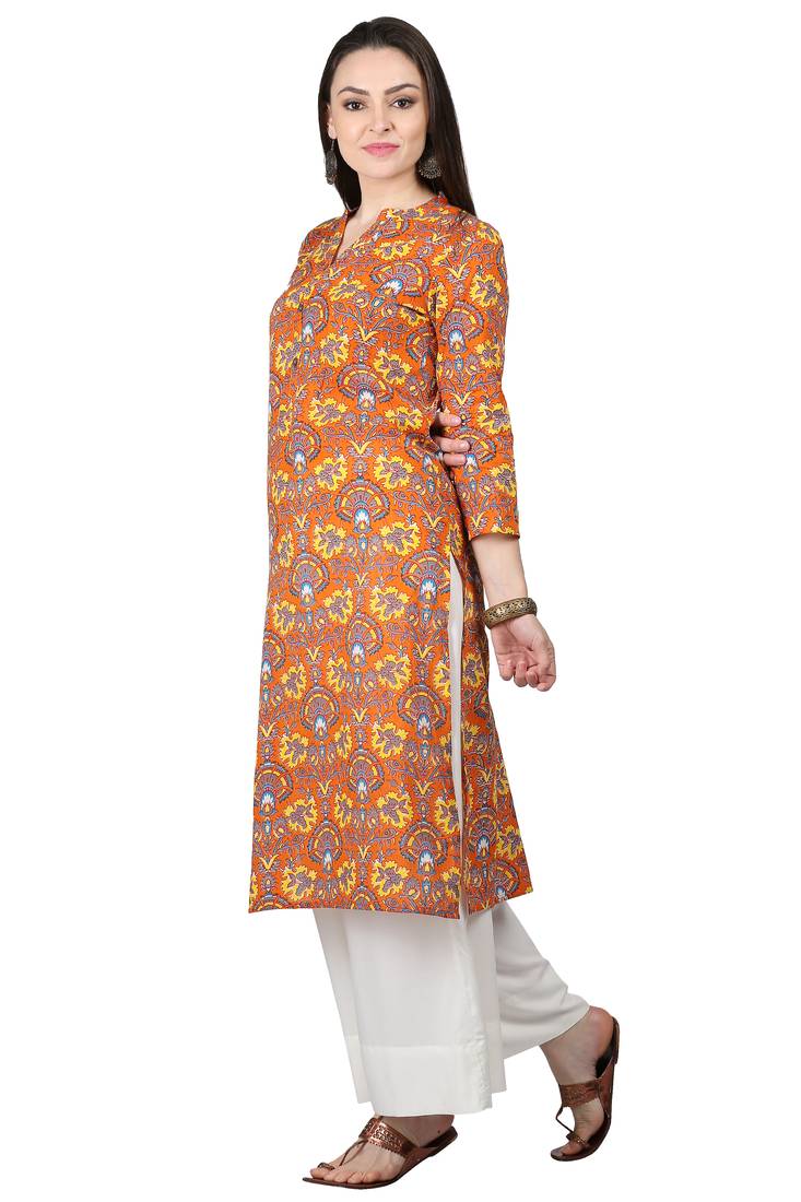 Brown Cotton printed QUARTER SLEEVE kurti