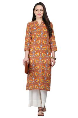 Brown Cotton printed QUARTER SLEEVE kurti 4