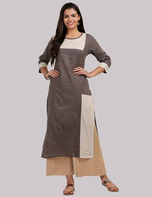 Brown Cotton printed QUARTER SLEEVE kurti 1