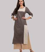 Brown Cotton printed QUARTER SLEEVE kurti