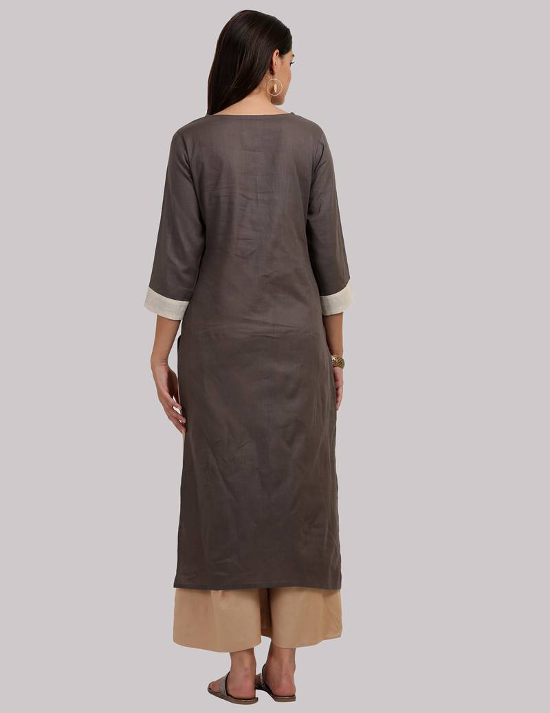 Brown Cotton printed QUARTER SLEEVE kurti