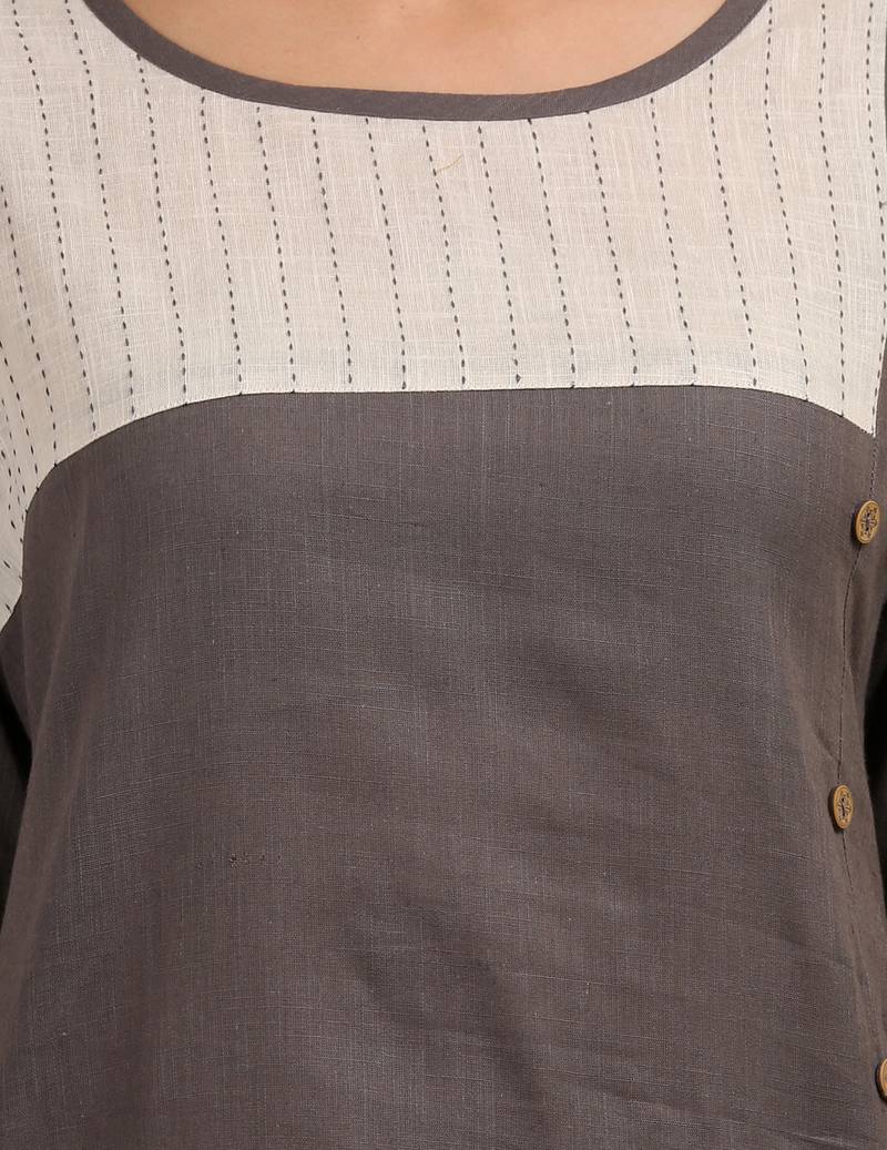 Brown Cotton printed QUARTER SLEEVE kurti