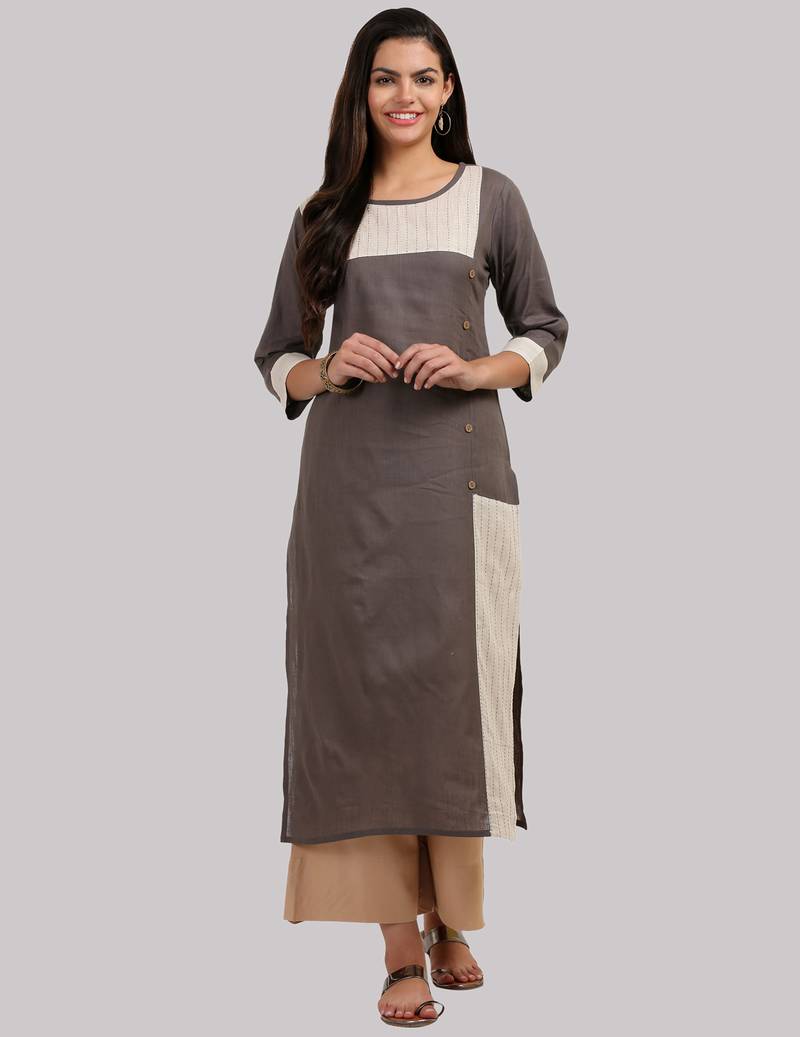 Brown Cotton printed QUARTER SLEEVE kurti