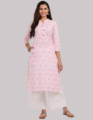 Pink Cotton printed QUARTER SLEEVE kurti 1